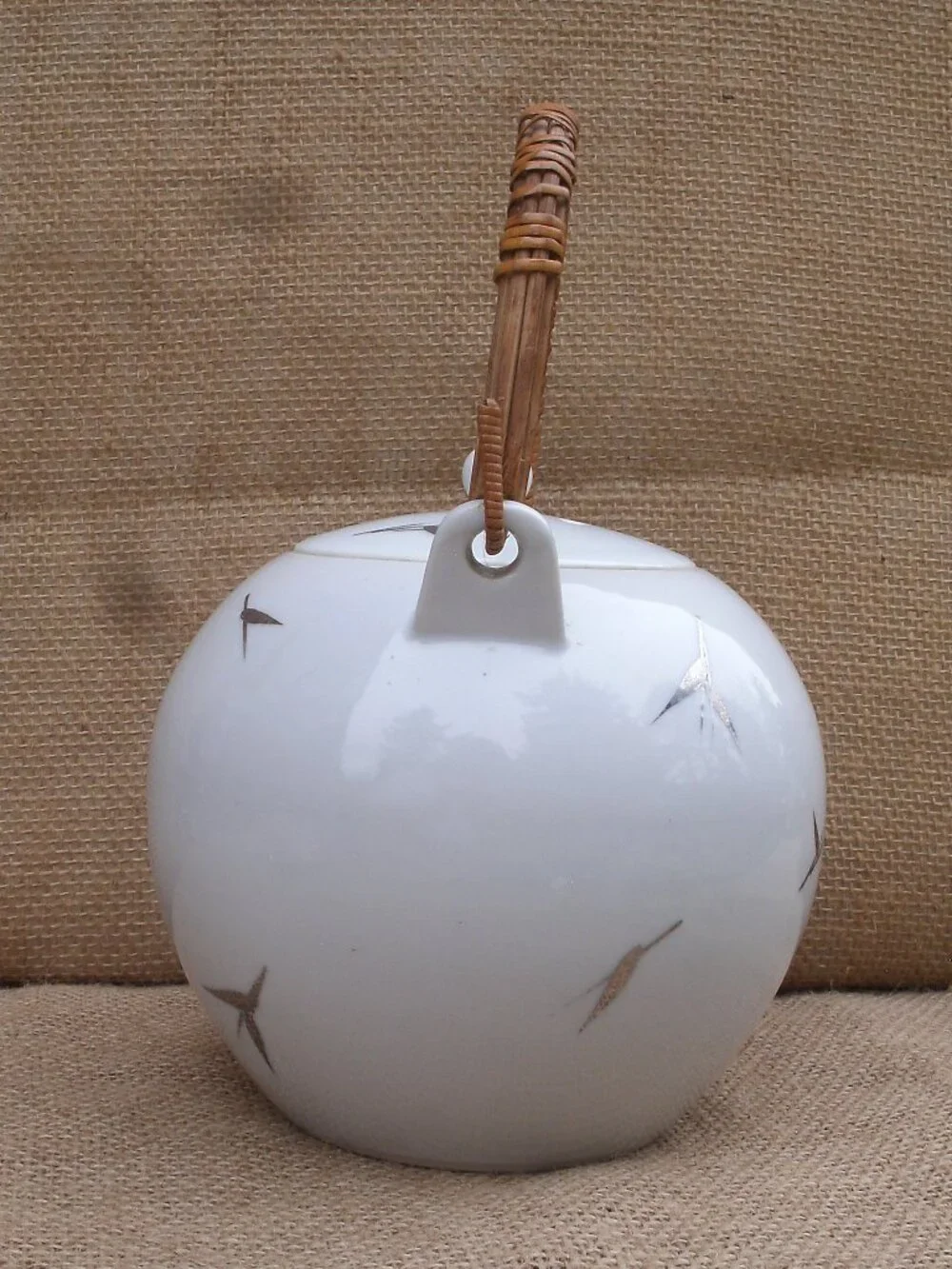 Vintage Otagiri Brushstroke Bamboo Teapot Rattan Handle